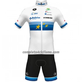 Completo Maglia + Pantaloncino con bretelle 2022 Baloise-Trek Lions Campione Europeo Manica Corta Blu Bianco